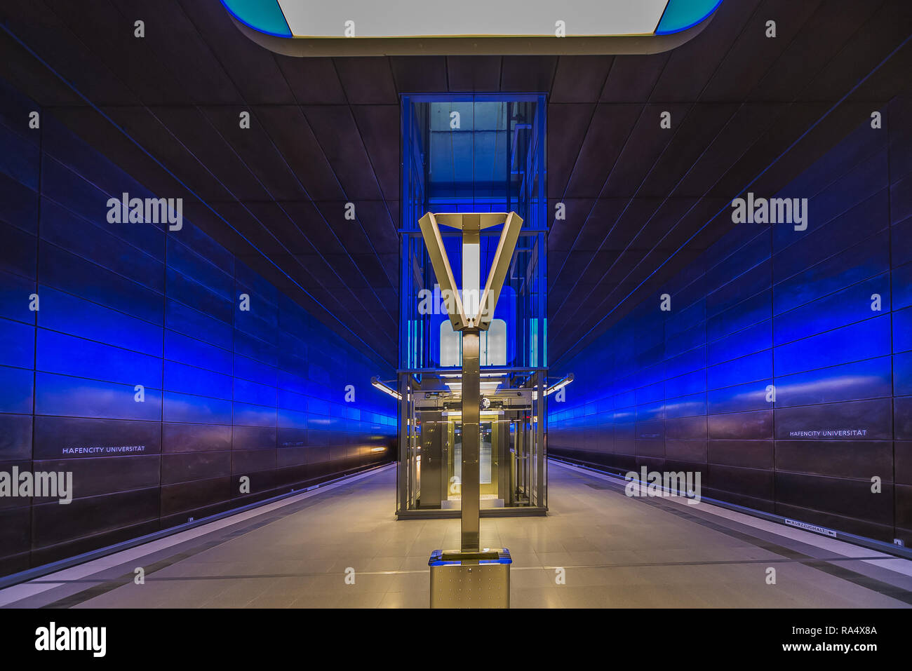 HafenCity U-Bahn metro Hamburg perspective lights Stock Photo