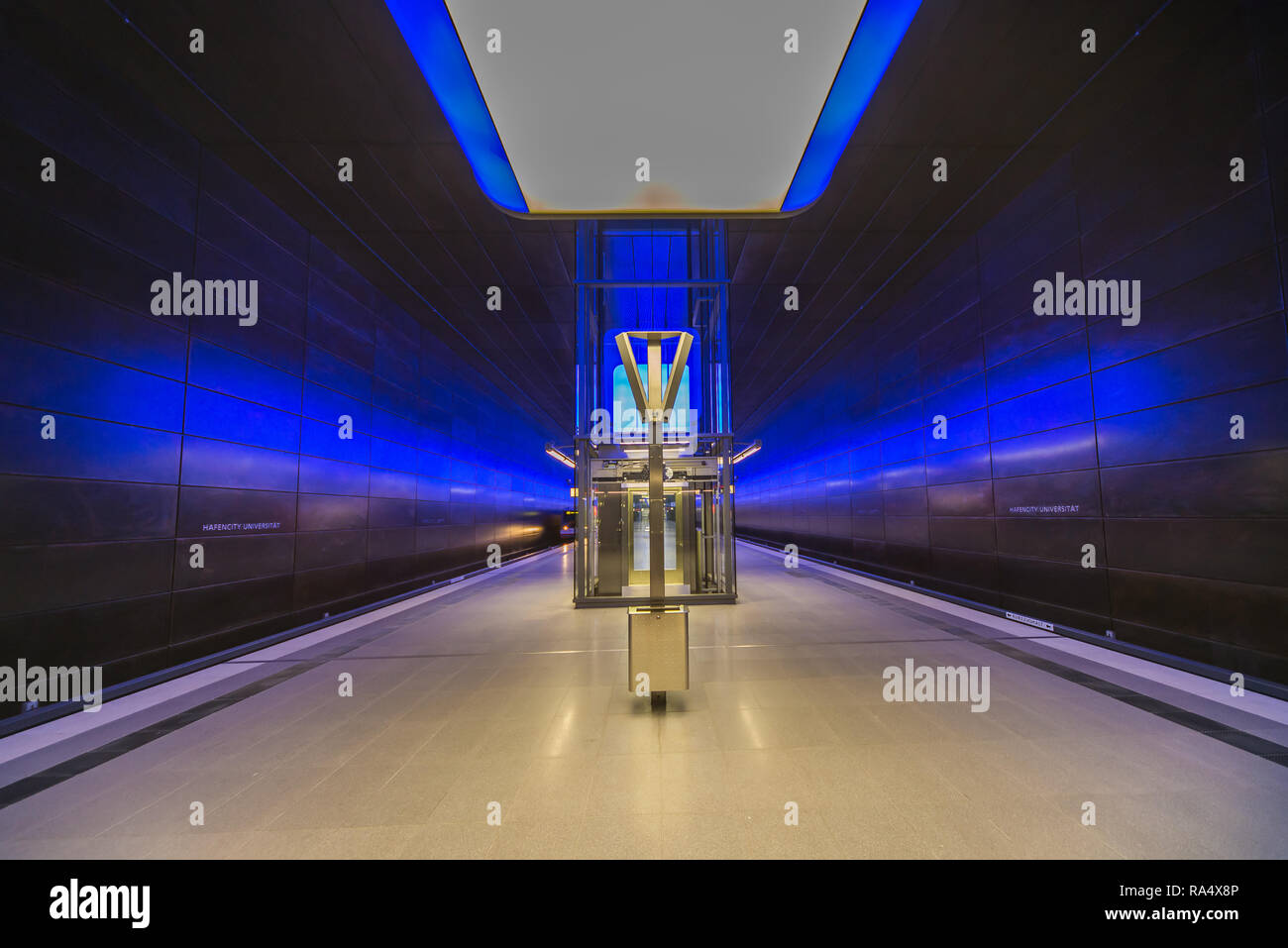 HafenCity U-Bahn metro Hamburg perspective lights Stock Photo