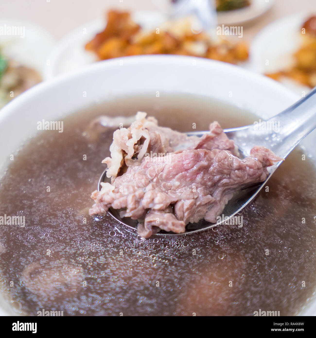 Taiwan famous food Tainan beef soup, traditional breakfast in Tainan