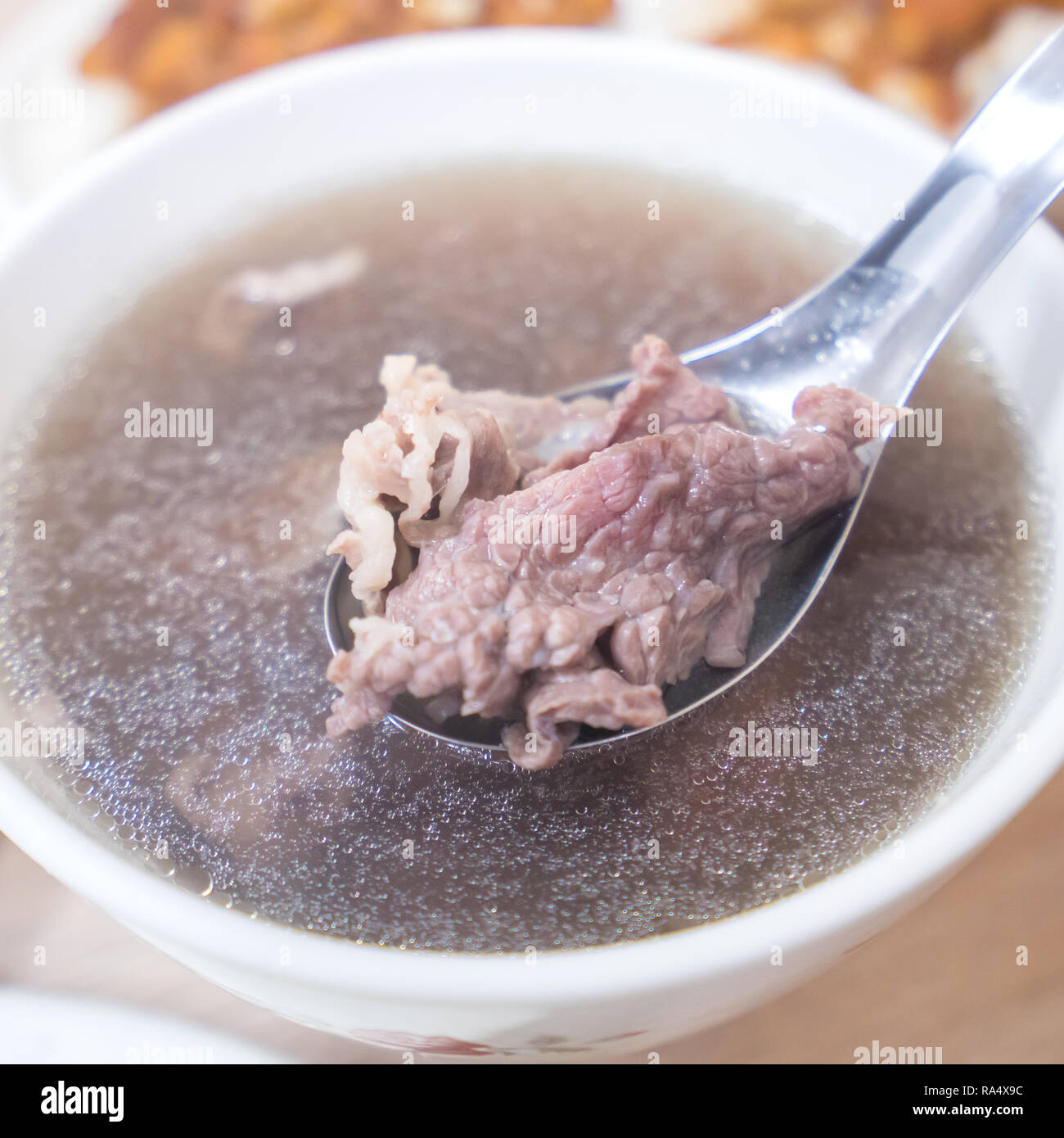 Taiwan famous food Tainan beef soup, traditional breakfast in Tainan
