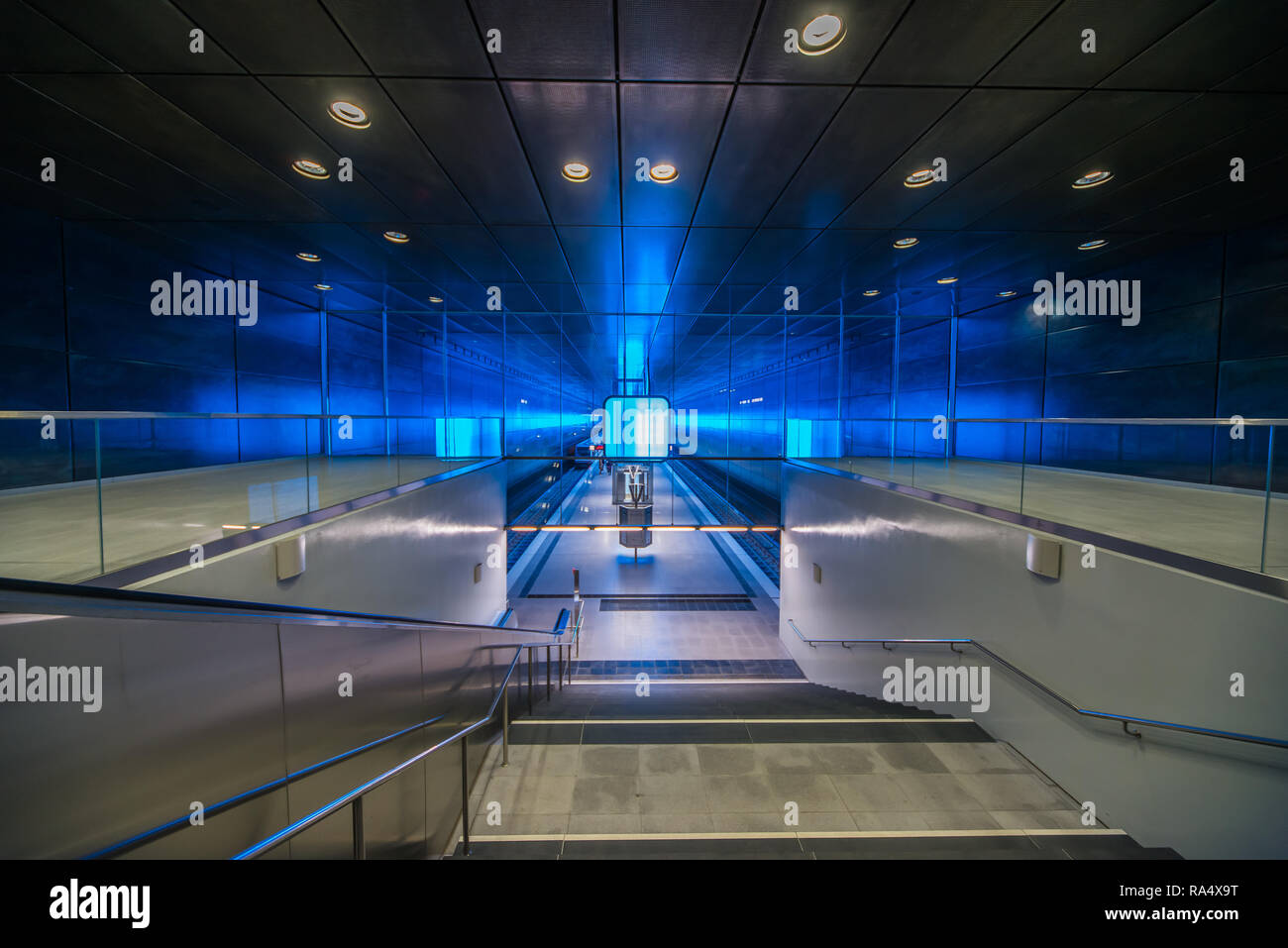 HafenCity U-Bahn metro Hamburg perspective lights Stock Photo