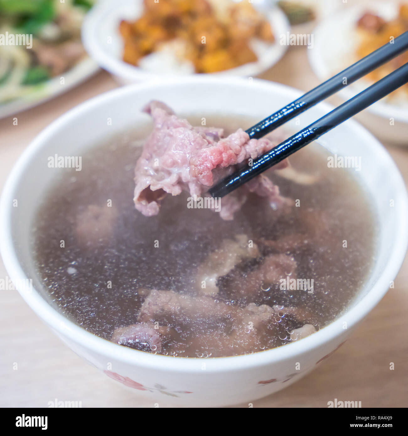 Taiwan famous food Tainan beef soup, traditional breakfast in Tainan