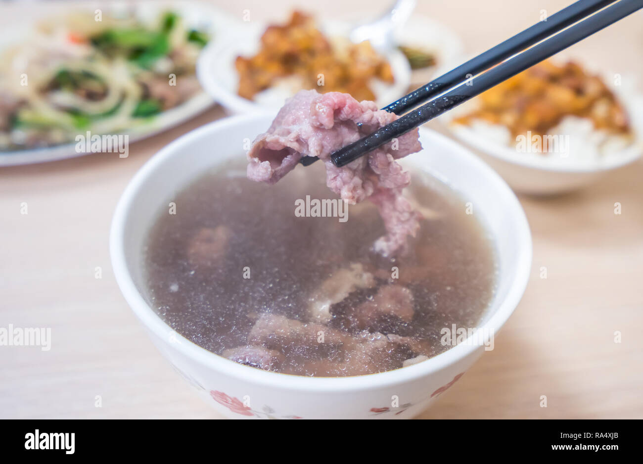 Taiwan famous food Tainan beef soup, traditional breakfast in Tainan