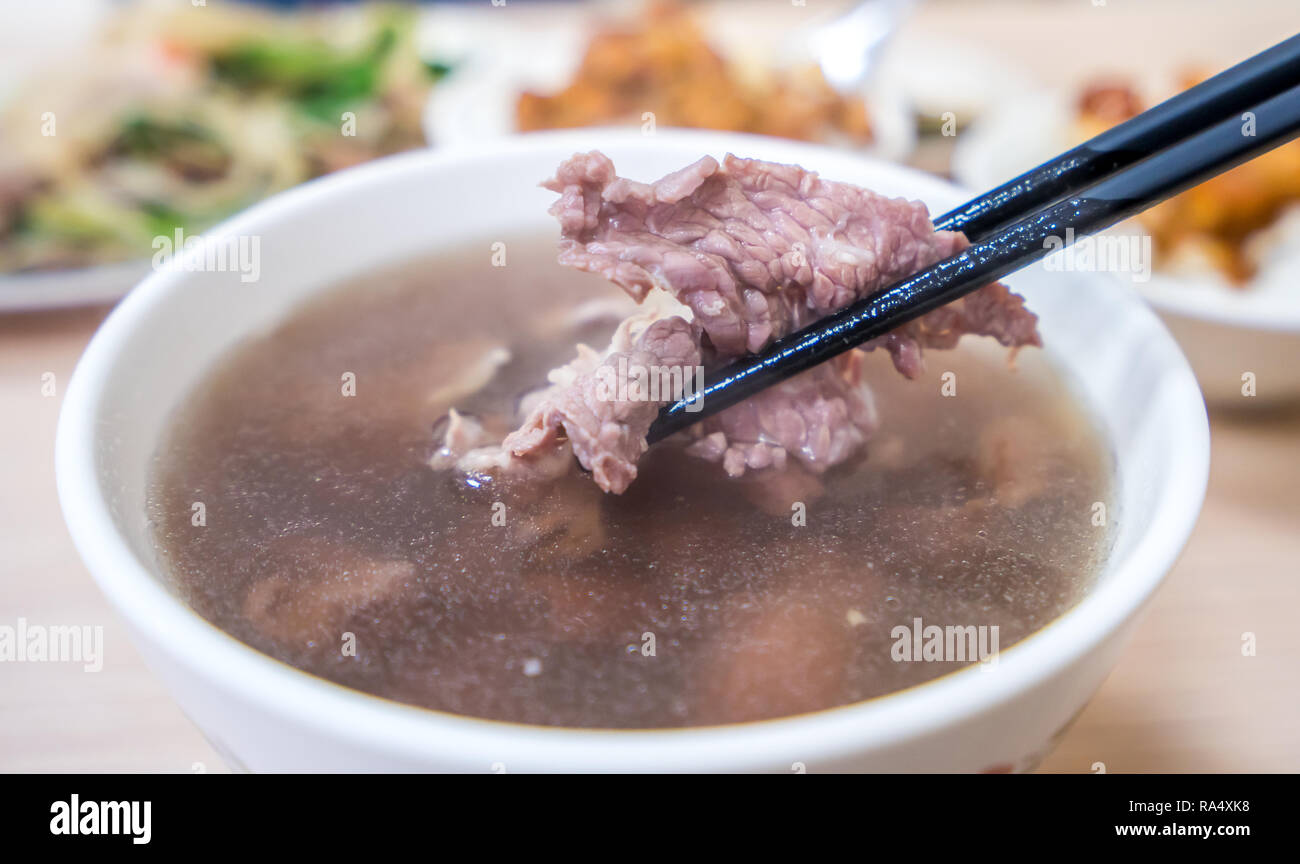 Taiwan famous food Tainan beef soup, traditional breakfast in Tainan