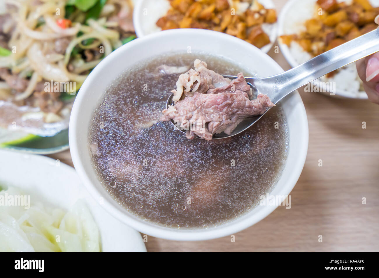 Taiwan famous food Tainan beef soup, traditional breakfast in Tainan