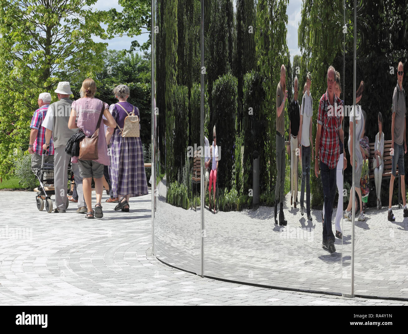 Distorting mirror in a park Stock Photo