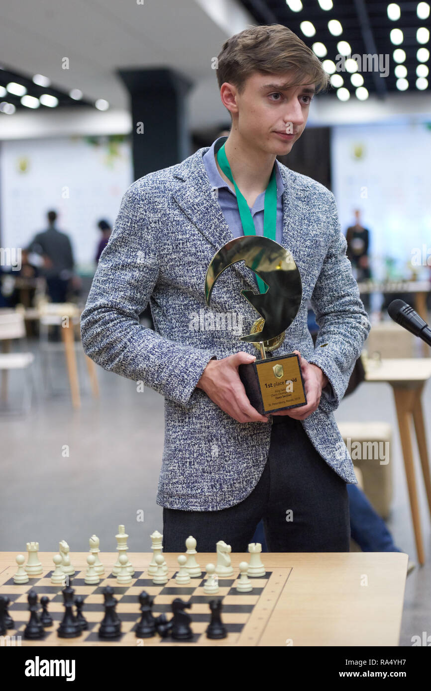 RUSSIA, MOSCOW - FEBRUARY 15, 2023: Russian chess grandmaster Daniil Dubov  (R back) is seen during