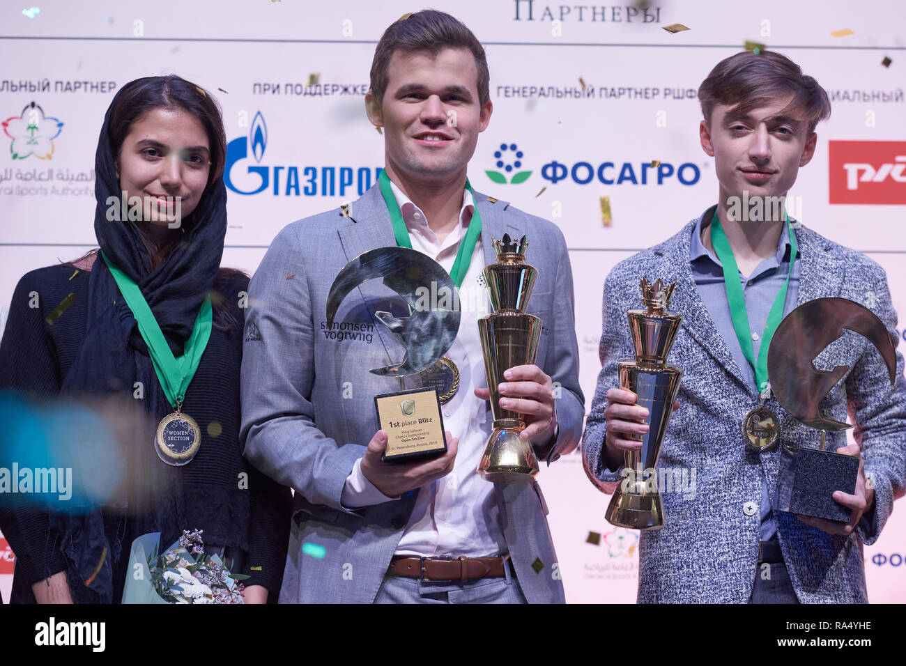 St. Petersburg, Russia - December 30, 2018: Grandmaster Alireza Firouzja,  Iran (right) during King Salman World Blitz Chess Championship 2018.  Eventua Stock Photo - Alamy