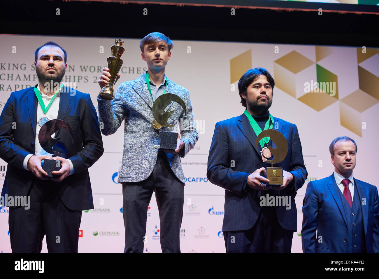 St. Petersburg, Russia - December 30, 2018: Grandmaster Alireza Firouzja,  Iran (right) during King Salman World Blitz Chess Championship 2018.  Eventua Stock Photo - Alamy