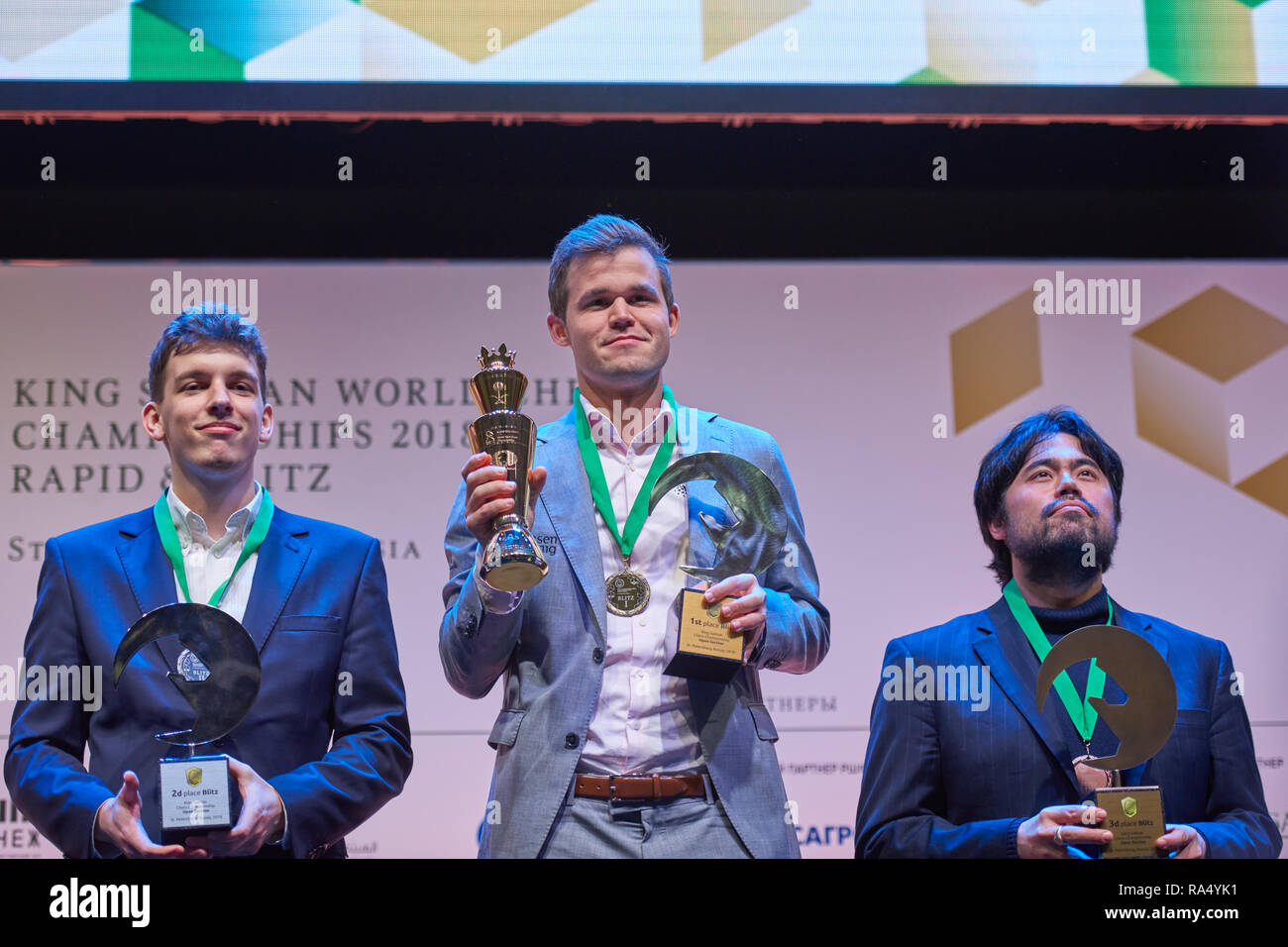 St. Petersburg, Russia - December 30, 2018: Grandmaster Daniil Dubov,  Russia holding the golden cup of World Rapid Chess Championship 2018 after  award Stock Photo - Alamy