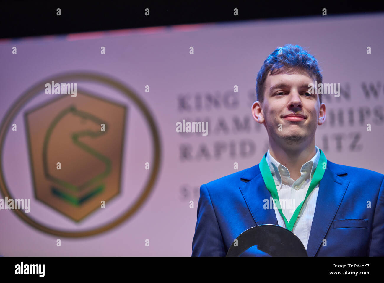 St. Petersburg, Russia - December 30, 2018: Grandmaster Daniil Dubov,  Russia holding the golden cup of World Rapid Chess Championship 2018 after  award Stock Photo - Alamy