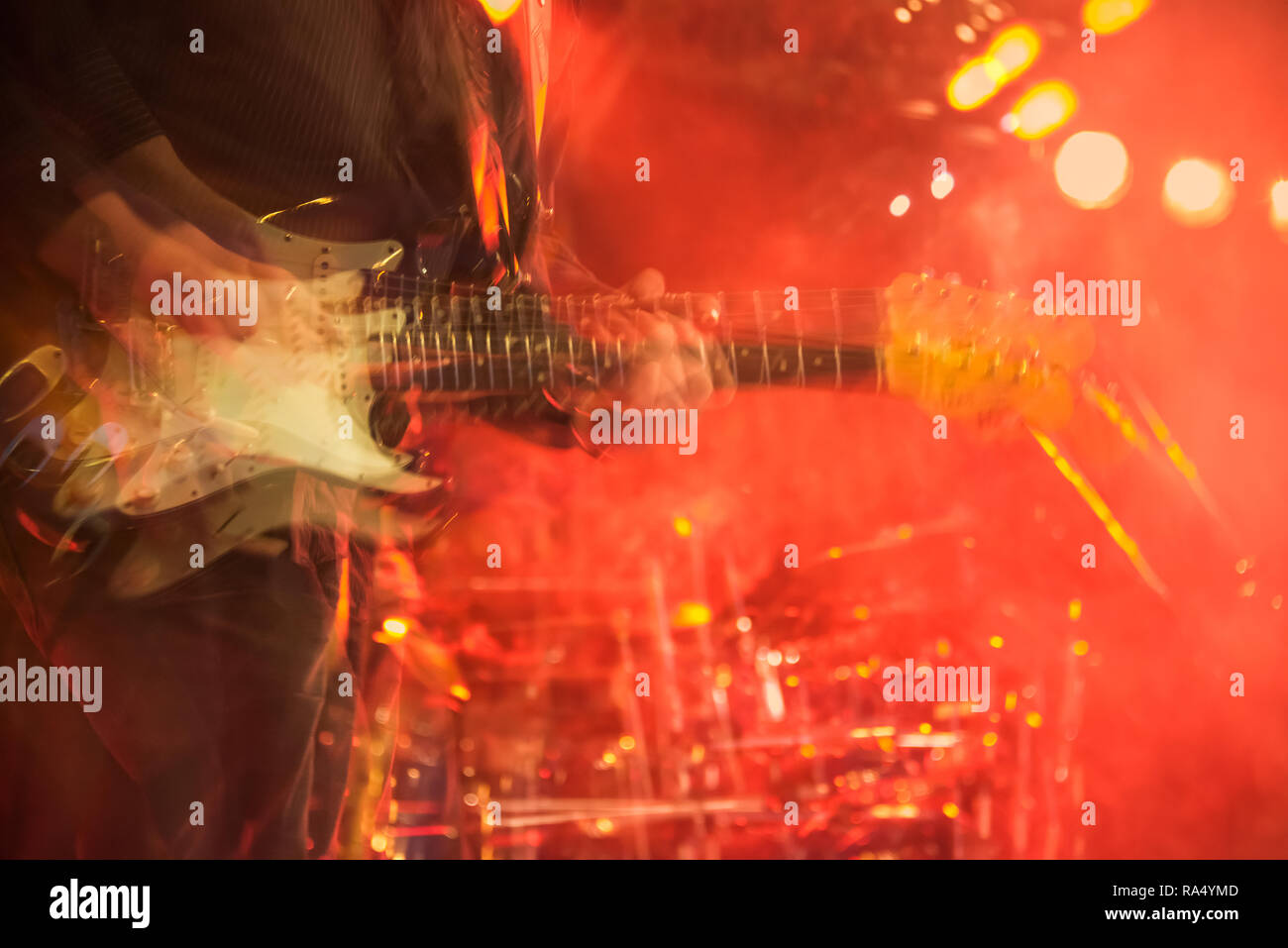 Electric guitar player shaky blurred multiples exposure Stock Photo