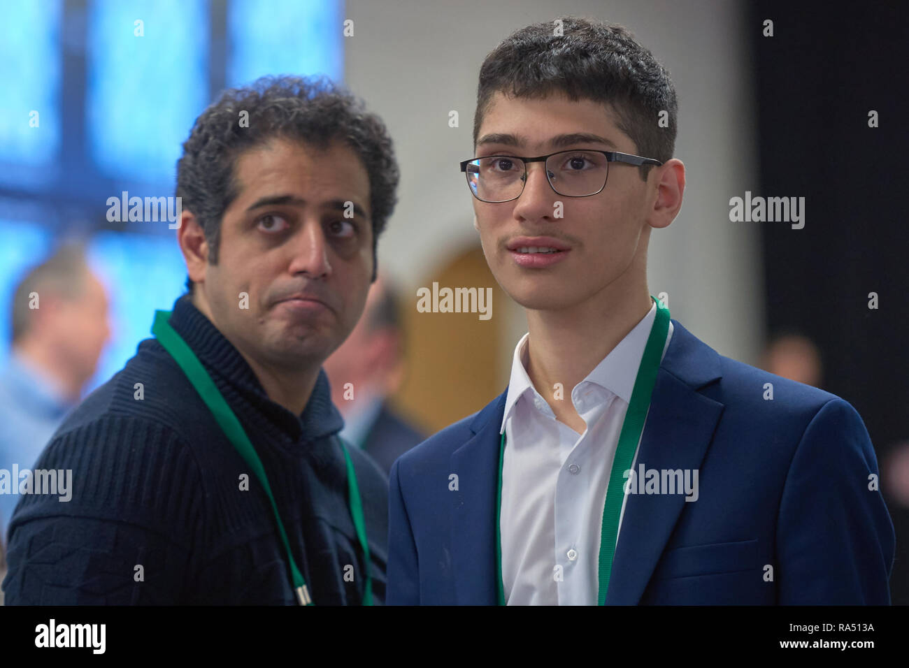 St. Petersburg, Russia - December 30, 2018: Grandmaster Alireza Firouzja,  Iran (right) during King Salman World Blitz Chess Championship 2018.  Eventua Stock Photo - Alamy