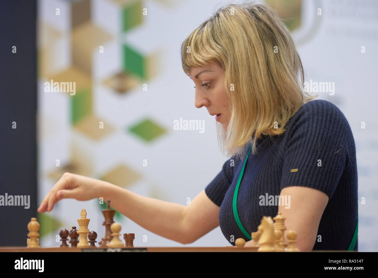 Moscow, Russia. 30th Dec, 2019. Wang Hao (L) of China and Alireza Firouzja  participating under the FIDE flag shake hands after the Blitz Open final at  2019 King Salman World Rapid 