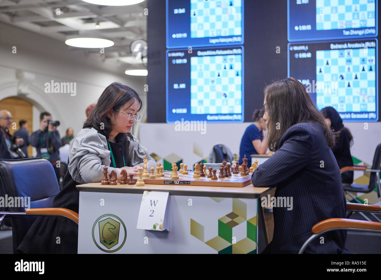 St. Petersburg, Russia - December 30, 2018: Grandmaster Alireza Firouzja,  Iran (right) during King Salman World Blitz Chess Championship 2018.  Eventua Stock Photo - Alamy