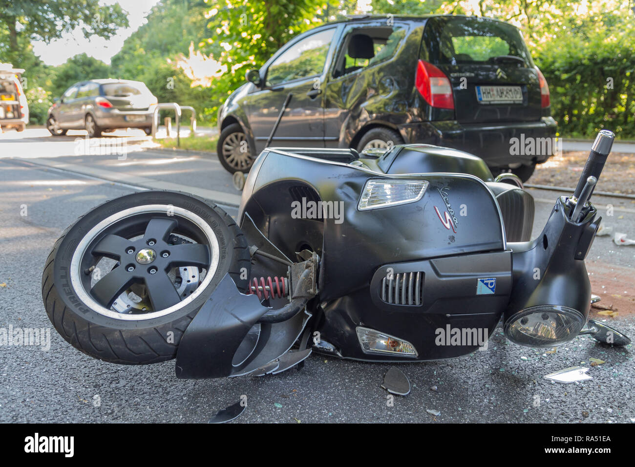 vespa scooter accident Stock Photo