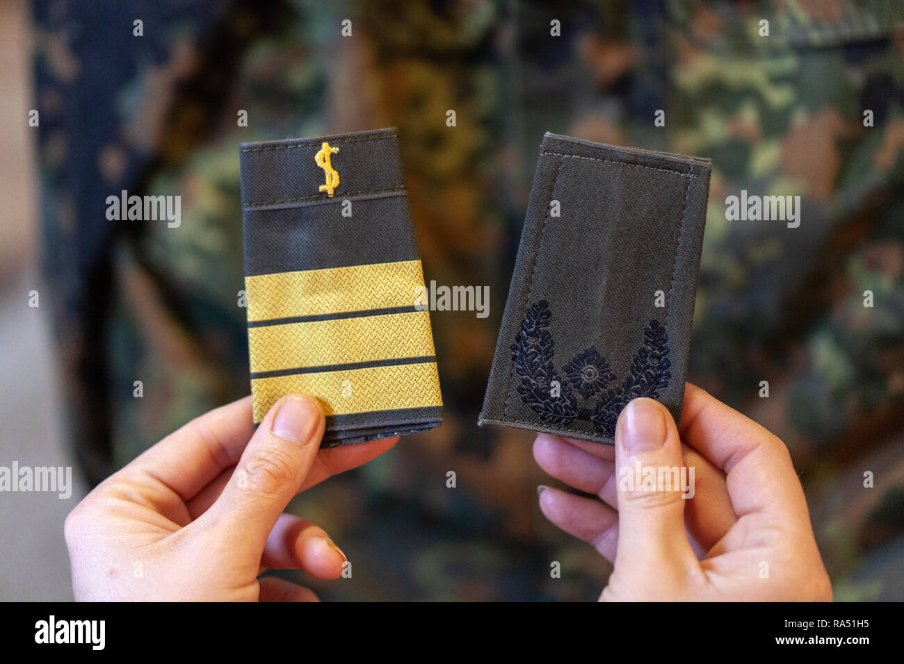 german shoulder ranks on a camouflage background Stock Photo - Alamy