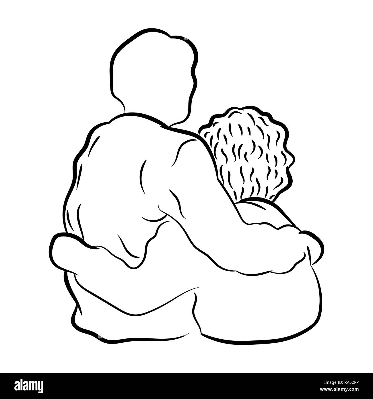 Handrawn of elder couple hugging, happy family concepts, simple line vector illustration. Stock Vector