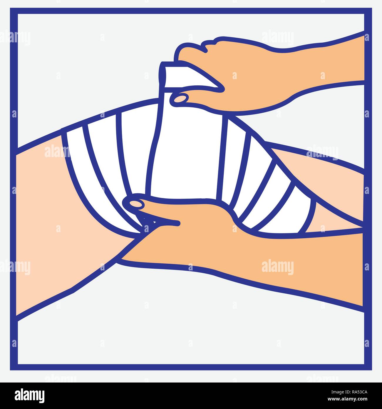 Person’s hands wrapping a bandage on an injured knee Stock Vector