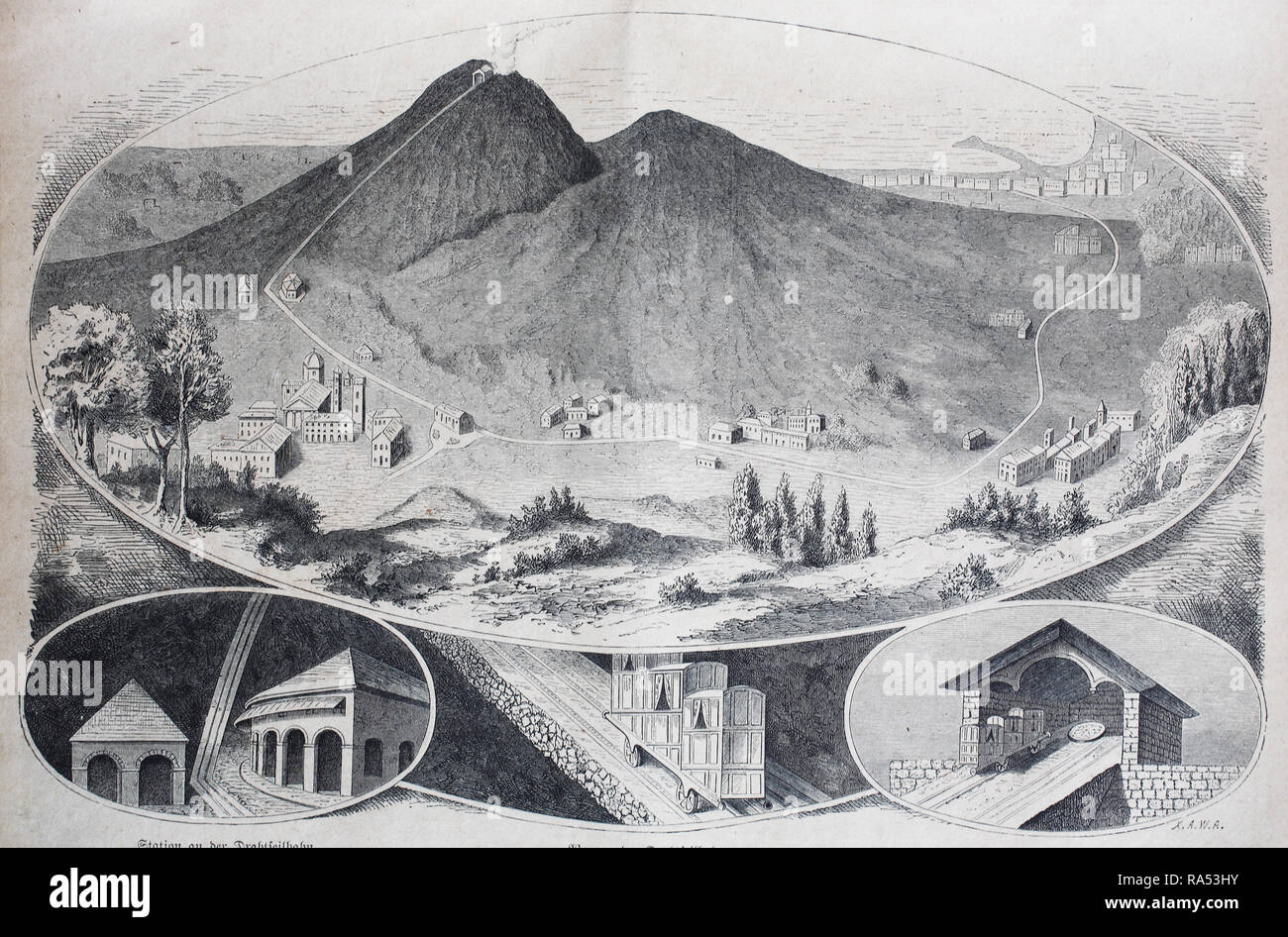 Digital improved reproduction, The railway on Mount Vesuvius, Italy, Die Eisenbahn auf dem Vesuv, Italien, from an original print from the year 1865, 19th century, Stock Photo