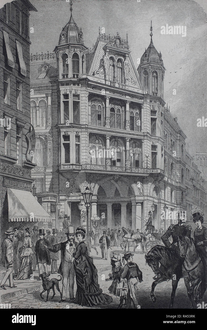 Digital improved reproduction, The corner between the streets FriedrichstraÃŸe and BehrenstraÃŸe at Berlin, Germany, Die Passage an der Ecke der FriedrichstraÃŸe und BehrenstraÃŸe in Berlin, Deutschland, from an original print from the year 1865, 19th century, Stock Photo