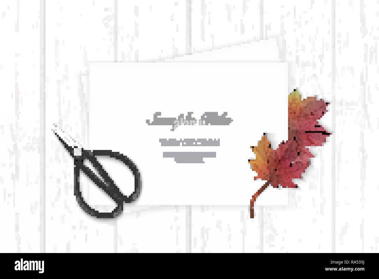 Flat lay top view elegant white composition paper autumn red maple leaf ...