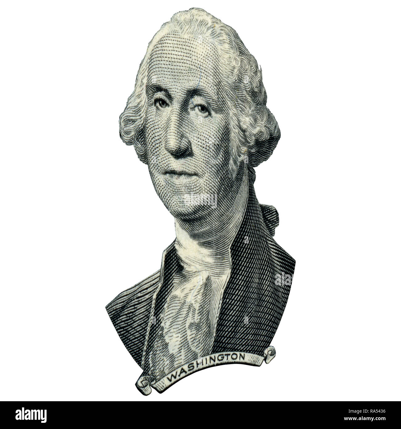 Portrait of first USA president George Washington as he looks on one ...