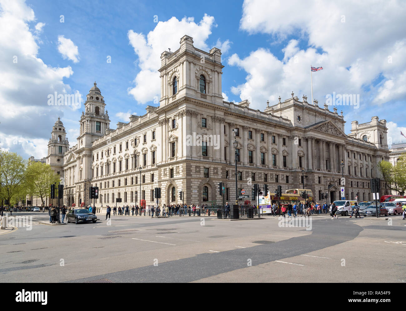 London, UK - Appril 28, 2018: View of busy intersection at Parliament Square Garden in the Westminster district Stock Photo