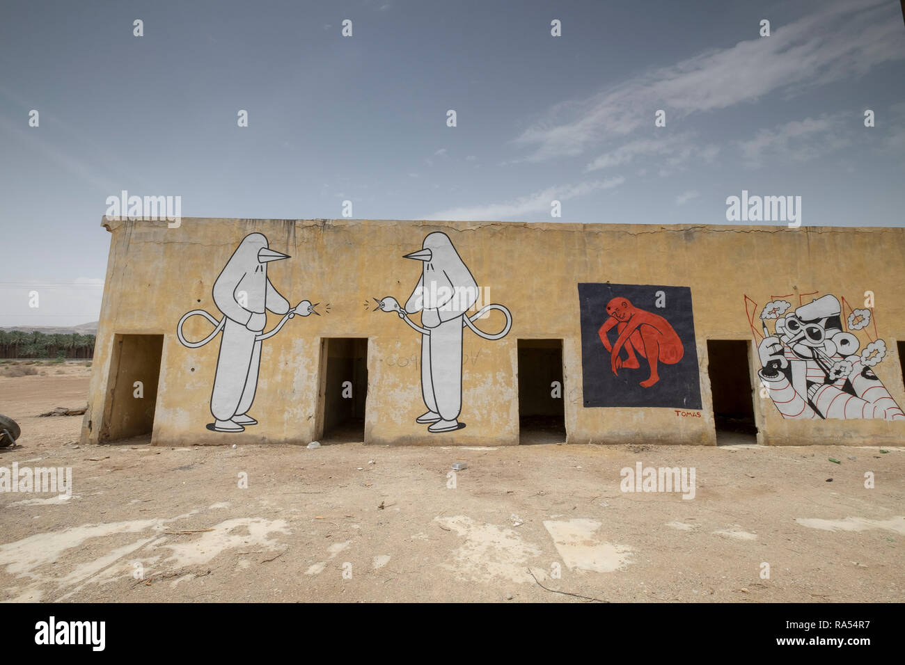 Israel, Sdom, The Old Dead Sea Works Factory And Living Quarters, Abandoned  In 1949. The New Plant Was Build Further South. Now Covered In Graffiti  Stock Photo - Alamy