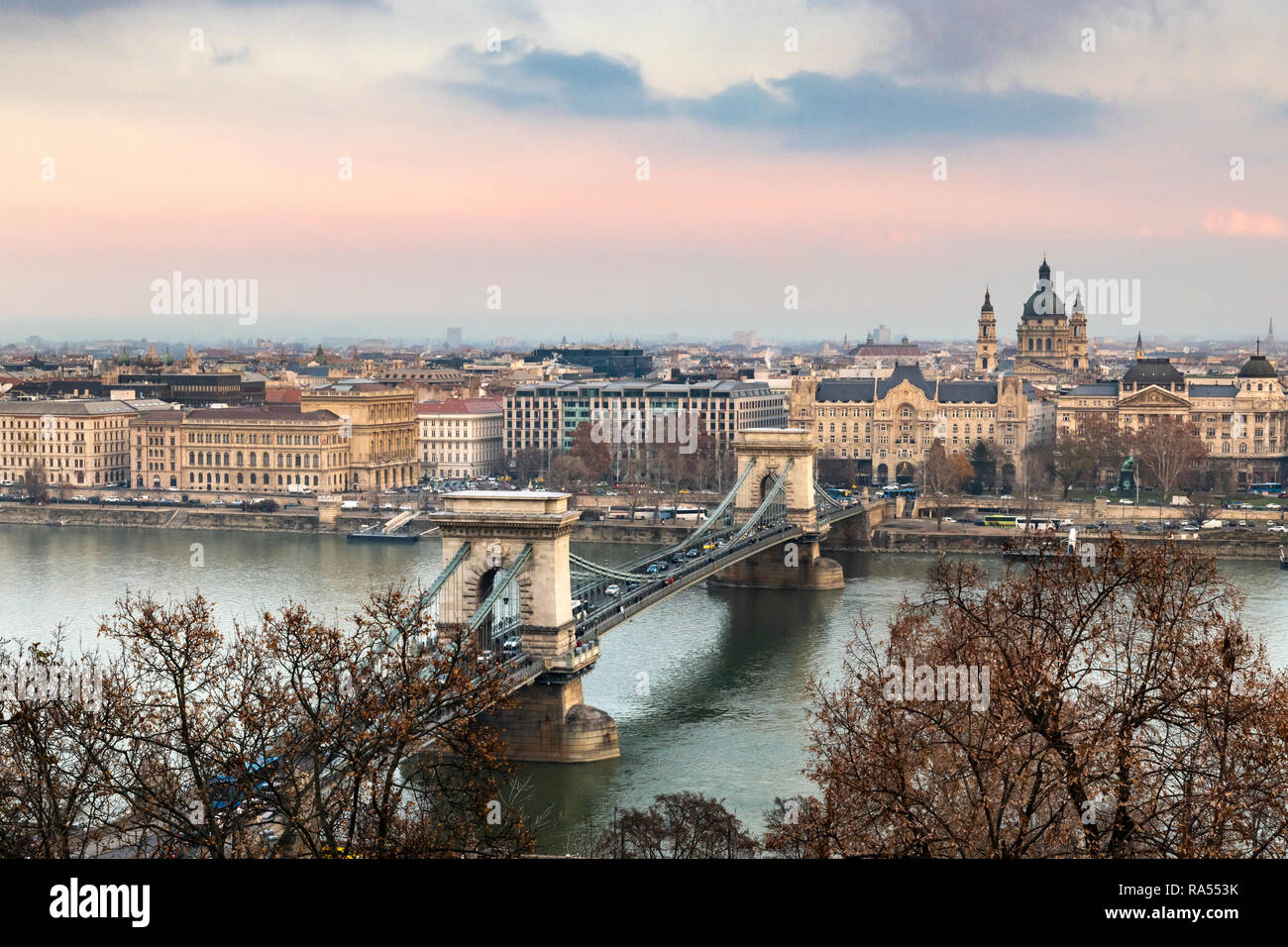 Panorama Of Budapest Hungary With The Chain Bridge During Winter Time Stock Photo Alamy