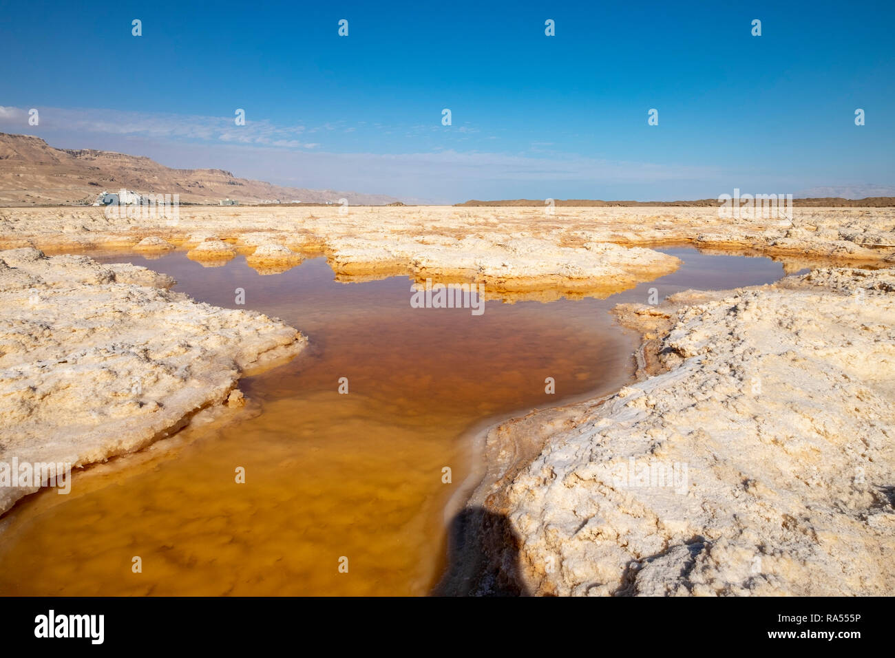 Israel, Dead Sea A sinkhole caused by the receding water level of the ...