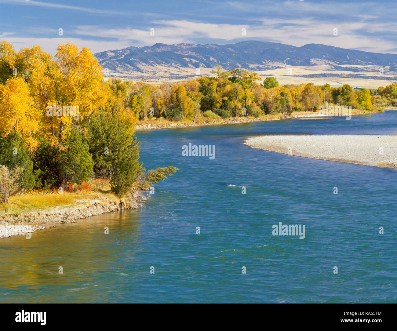 fall colors along the missouri river near townsend, montana Stock Photo