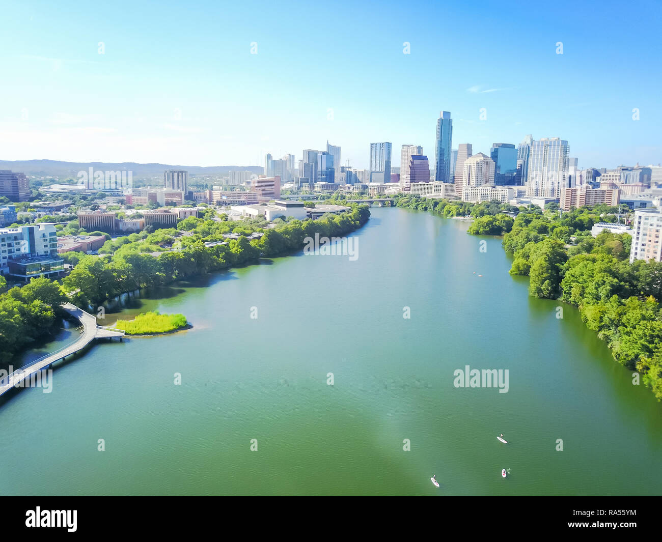 Top view riverside downtown Austin with green beautiful Colorado Stock