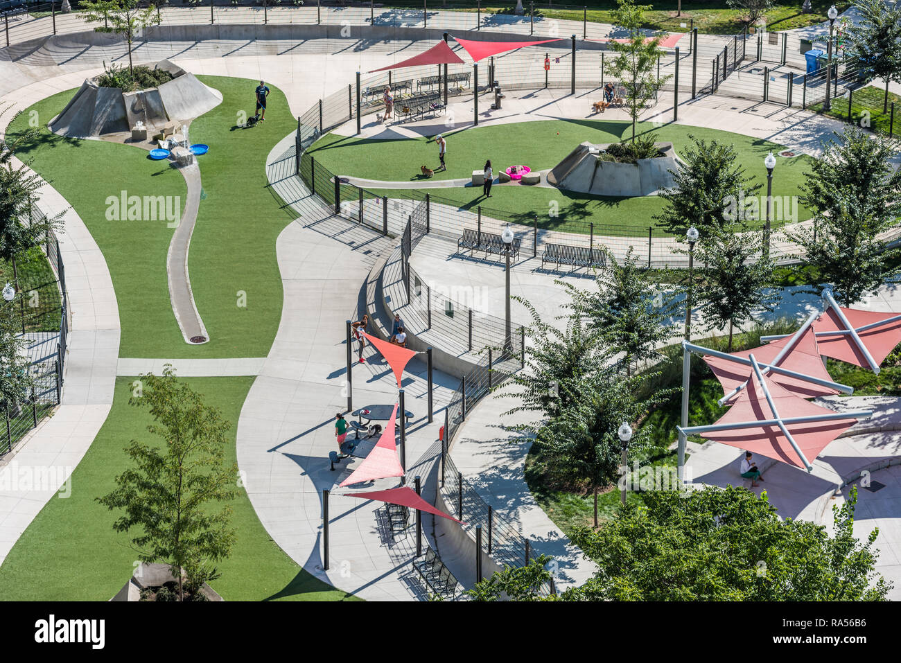 Aerial view of contemporary park in the South Loop neighborhood Stock