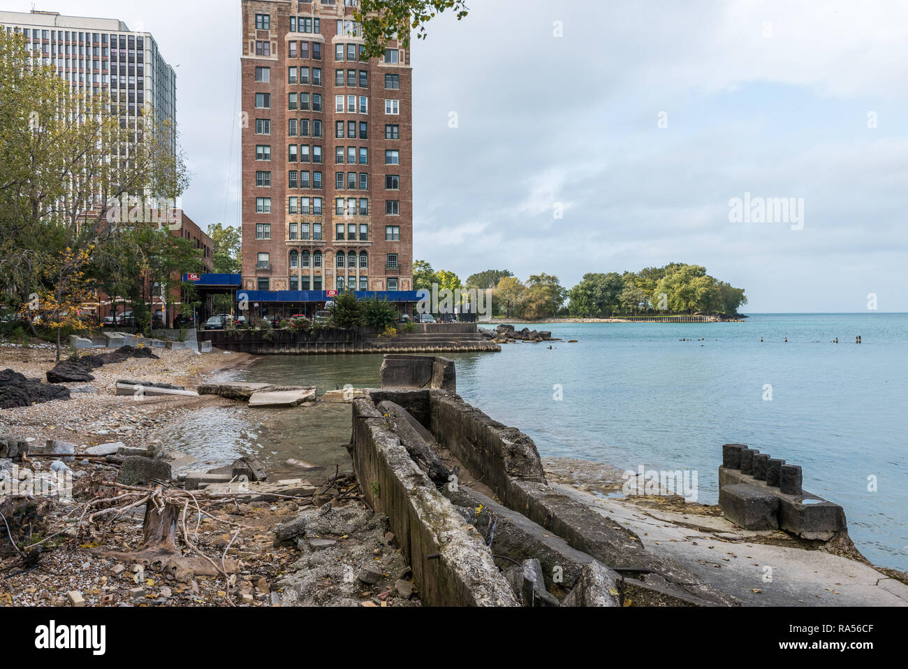 1920s highrise building on Lake Michigan in the South Shore neighborhood Stock Photo