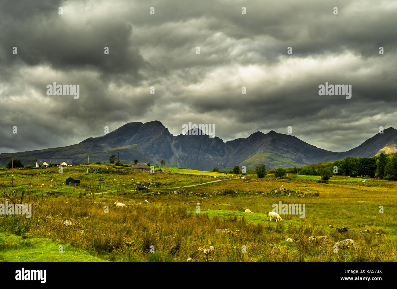 Scenic Landscape With Mountains And Remote Settlement On The Isle Of ...