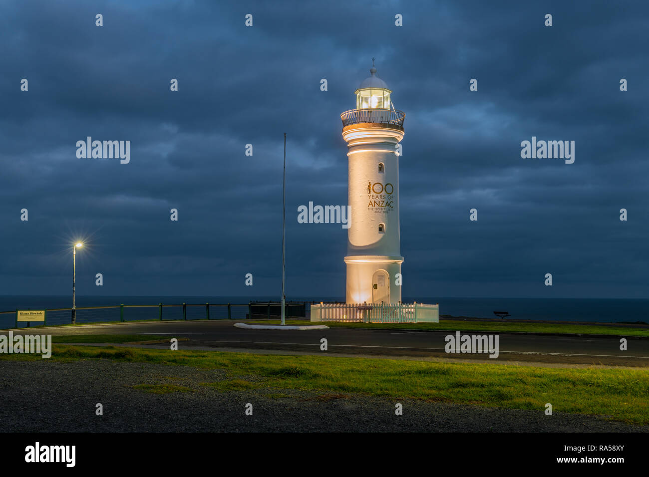 Kiama Lighthouse in a cloudy night. Stock Photo