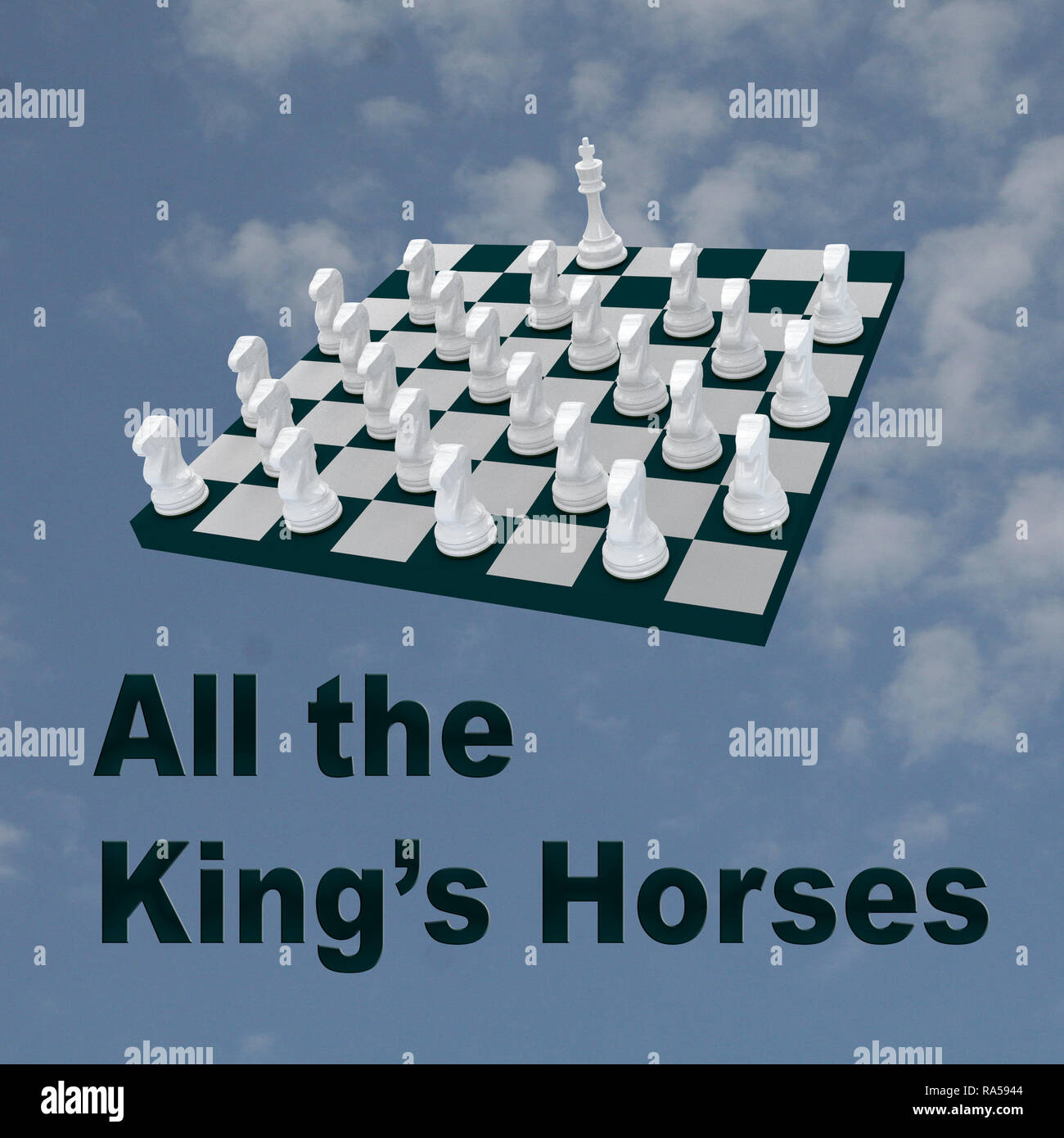 Render illustration of All the Kingâ€™s Horses title, placed below a