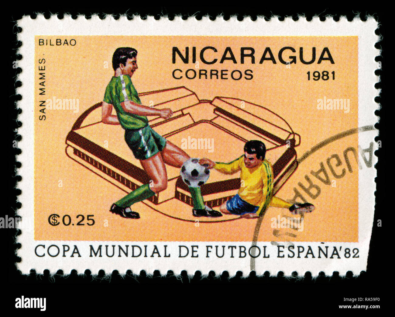Postage stamp from Nicaragua in the FIFA World Cup 1982 - Spain series issued in 1981 Stock Photo