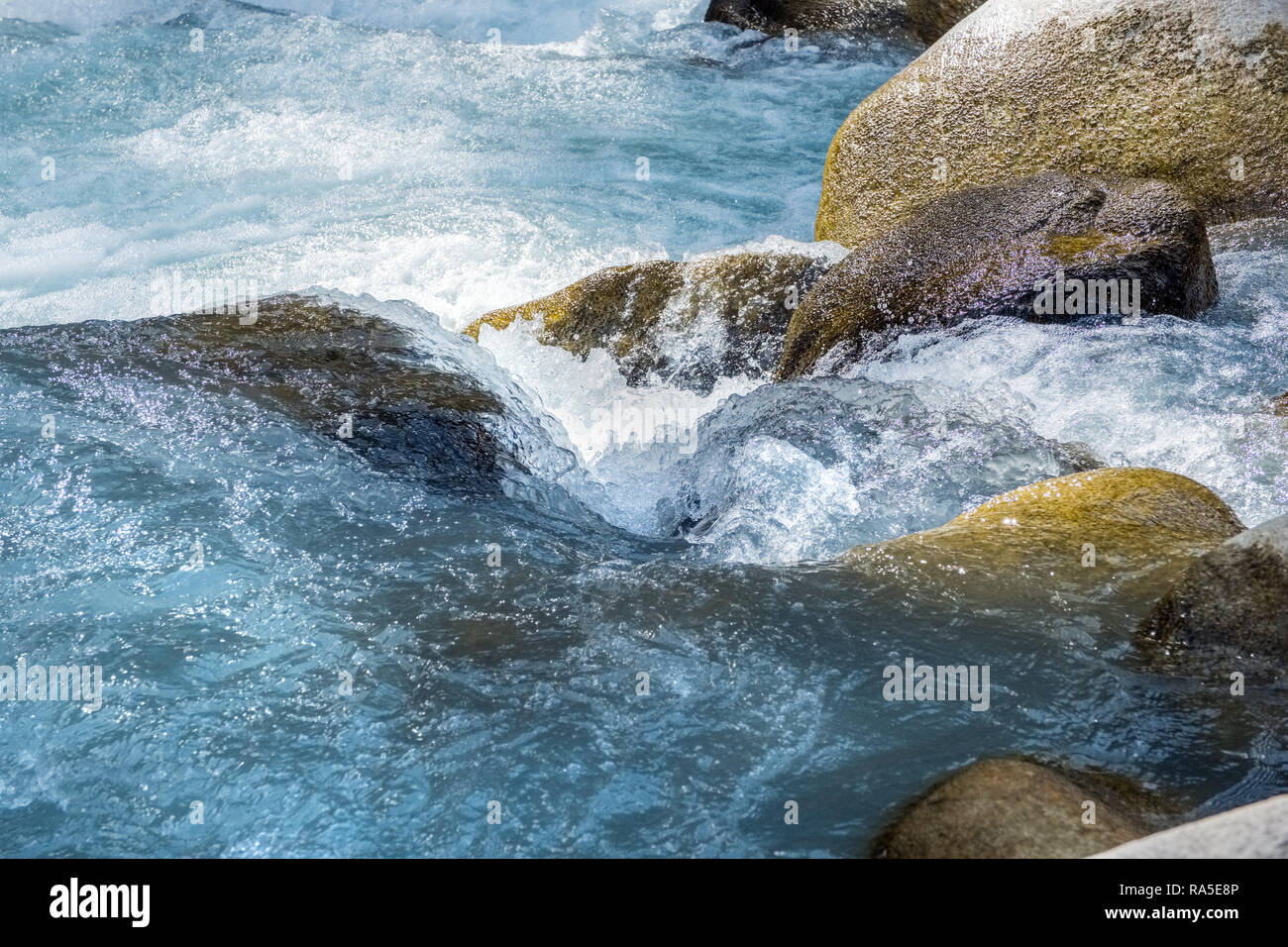Fast flowing river in the Himalayas Stock Photo