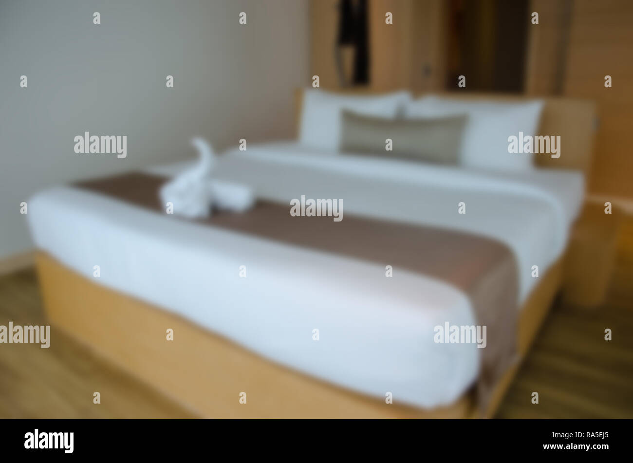 Abstract blurred background bedroom interior hotel. Stock Photo