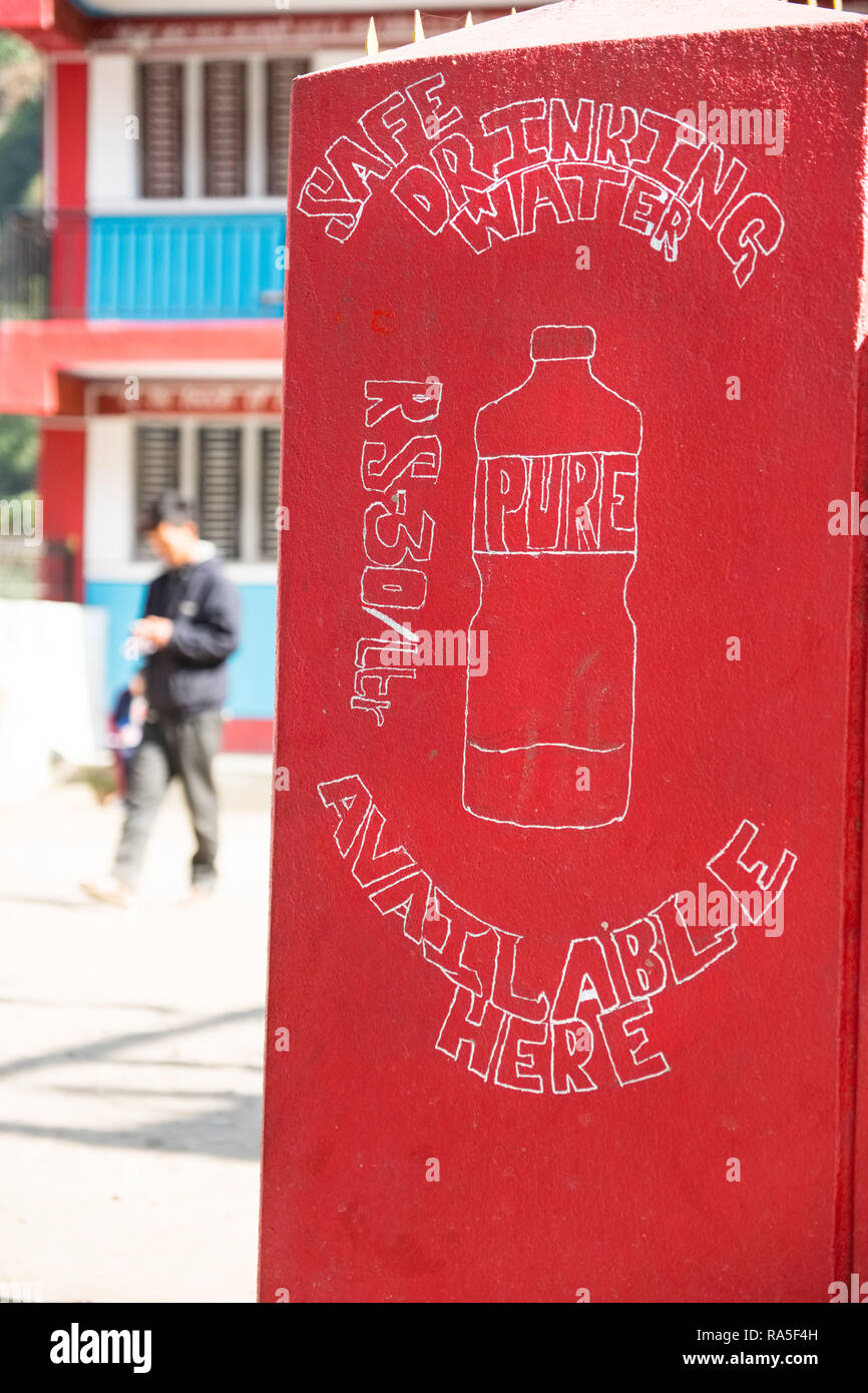 Safe drinking water station on the Annapurna Circuit trek, Nepal Himalayas Stock Photo