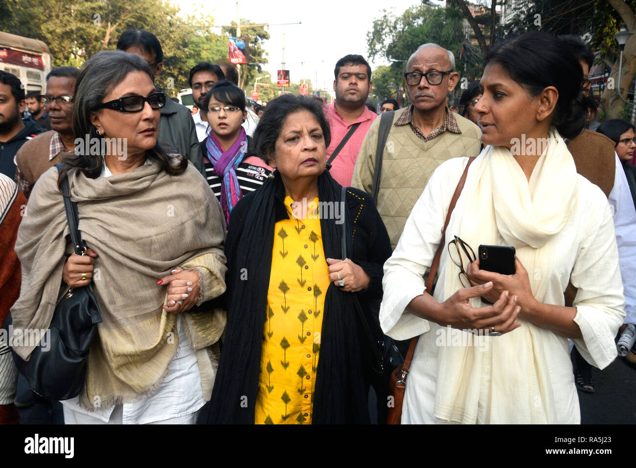Kolkata, India. 01st Jan, 2019. Film director Aprna Sen (left) and