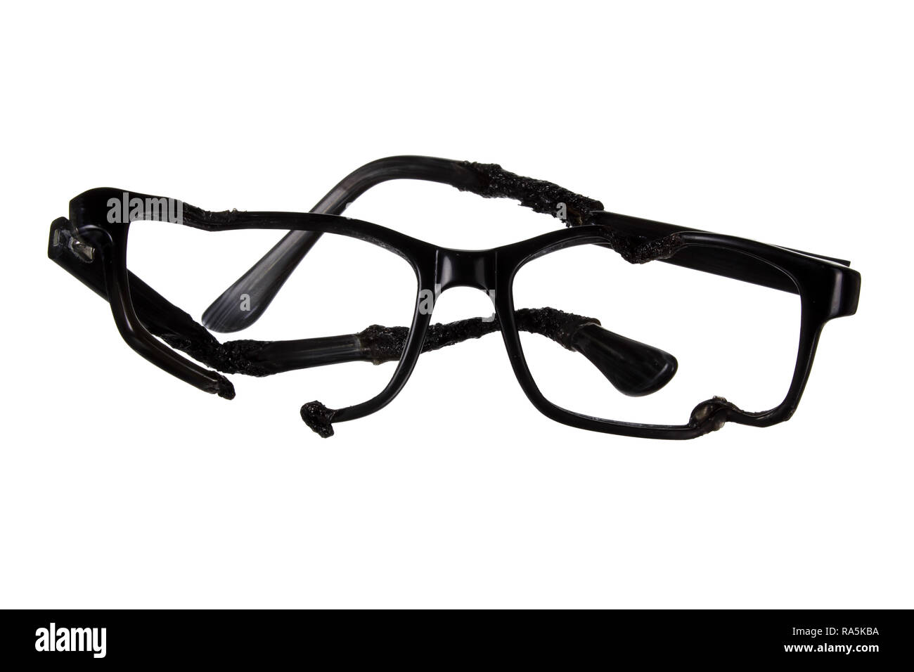 Wrecked Eye Glasses on White Background Stock Photo