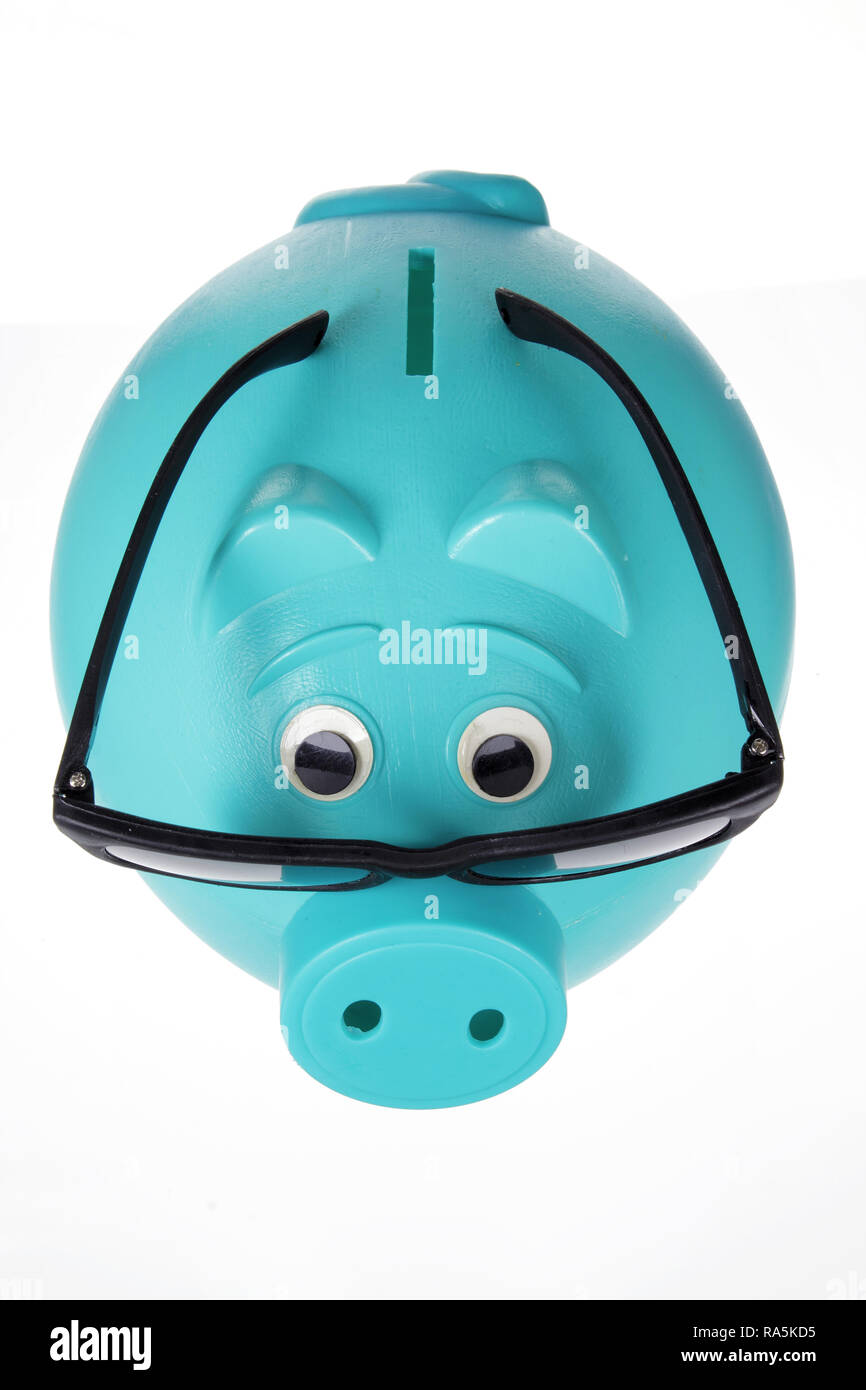 Piggy Bank with Eye Glasses on White Background Stock Photo - Alamy
