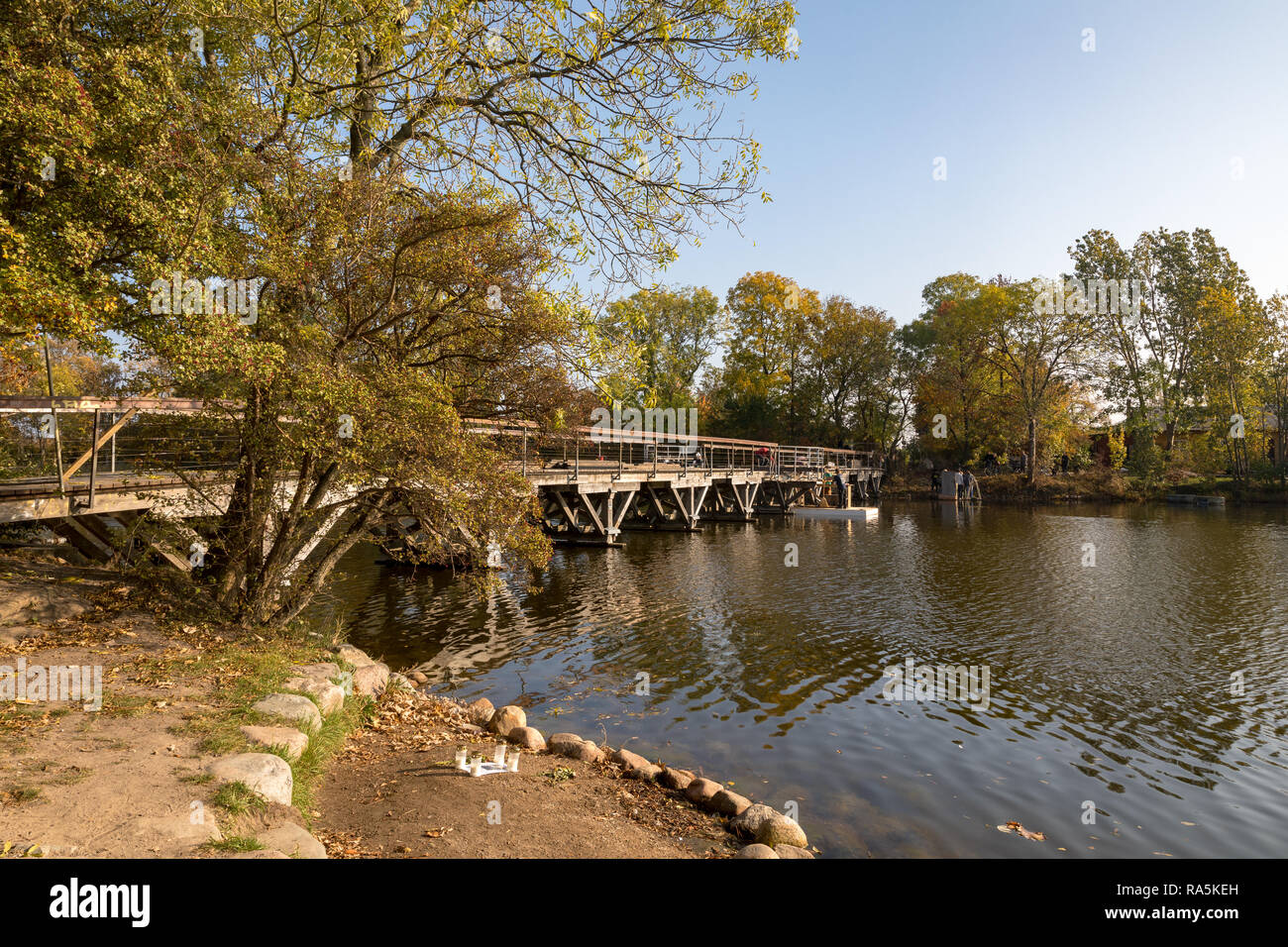 Bridge over the canal in Christiania, on a sunny autumn day in october. Stock Photo