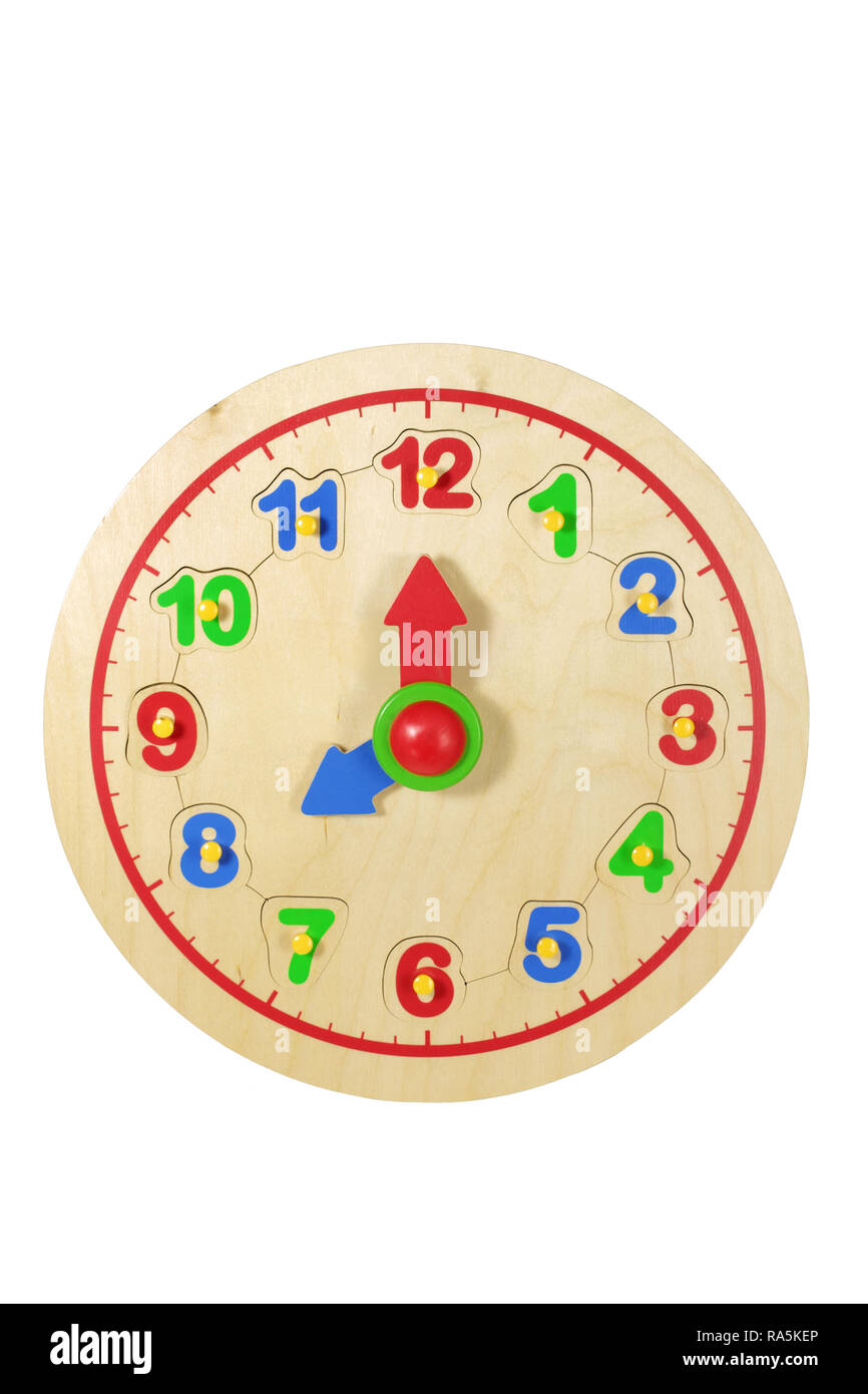 Toy Clock on White Background Stock Photo