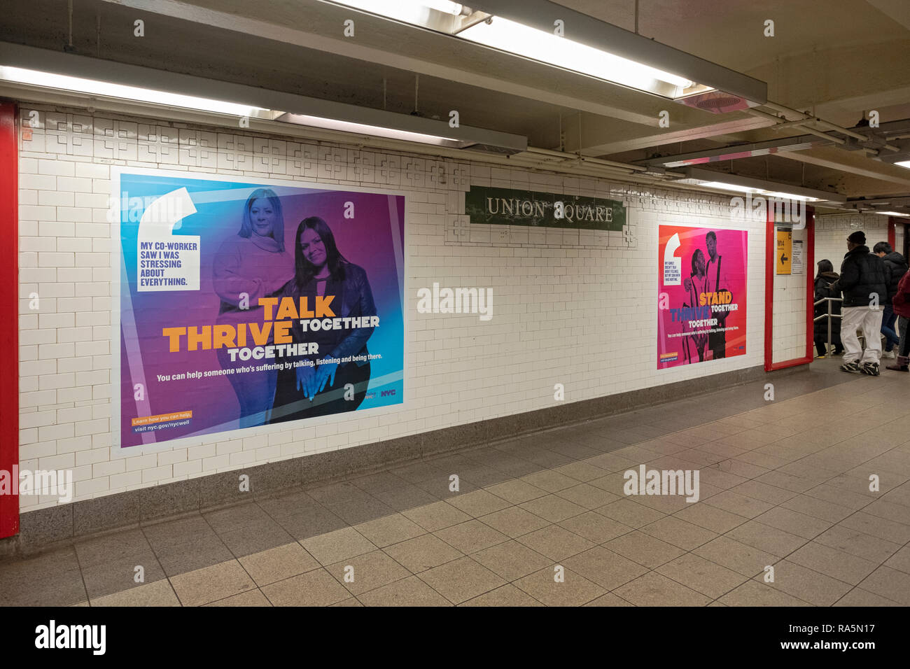 Posters for the NYC STRIVE program in the Union Square subway station in lower Manhattan, New York City. Stock Photo