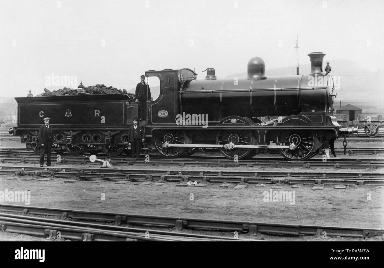 Caledonian Railway 812 Class 0-6-0 steam locomotive No.831 at Perth in passenger livery Stock Photo