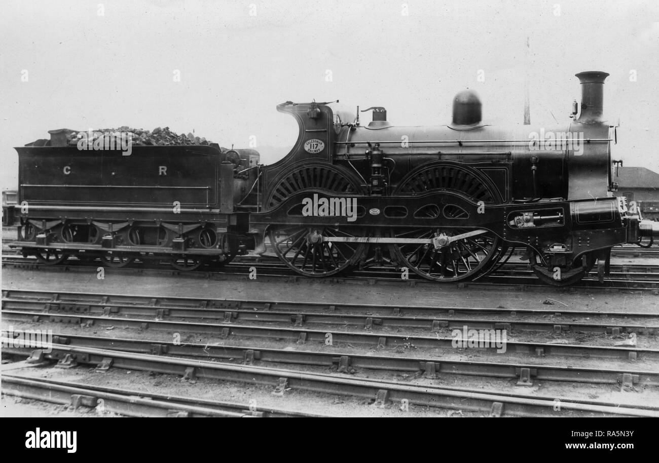 Caledonian Railway 2-4-0 steam locomotive No.117 as rebuilt by Dugald Drummond at Perth Stock Photo